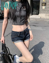 Lunivop Women’s Low Rise Elastic Tight Curled Denim Shorts Summer New Hot Girl Street Casual Hip